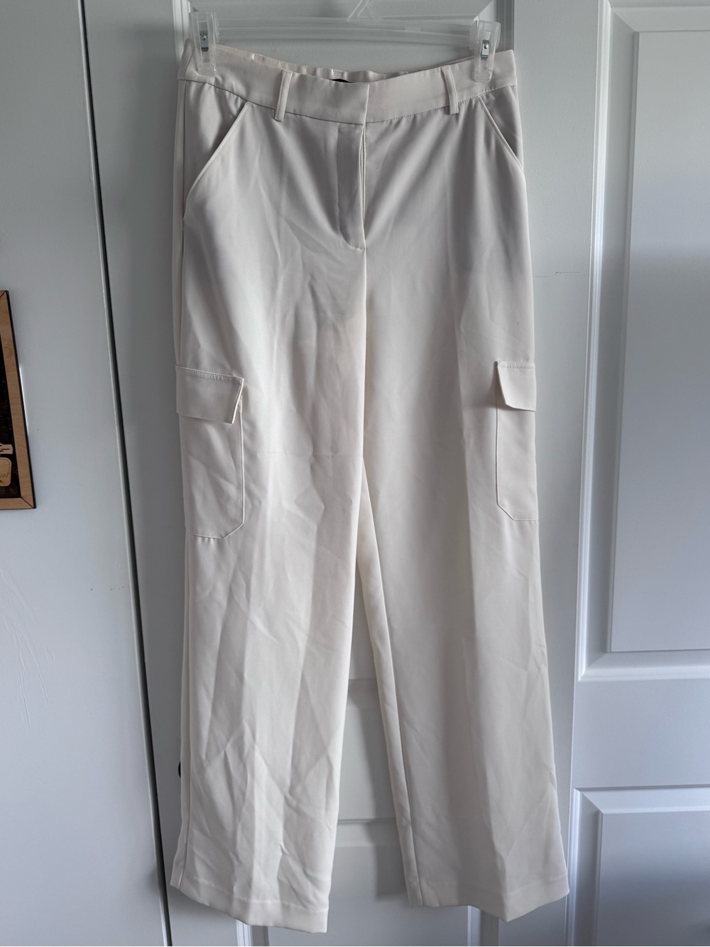 Express wide leg high rise cargo ivory trousers